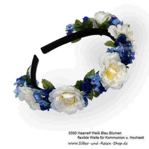Haarkranz Weiss Blau Blumen Hochzeit Kommunion